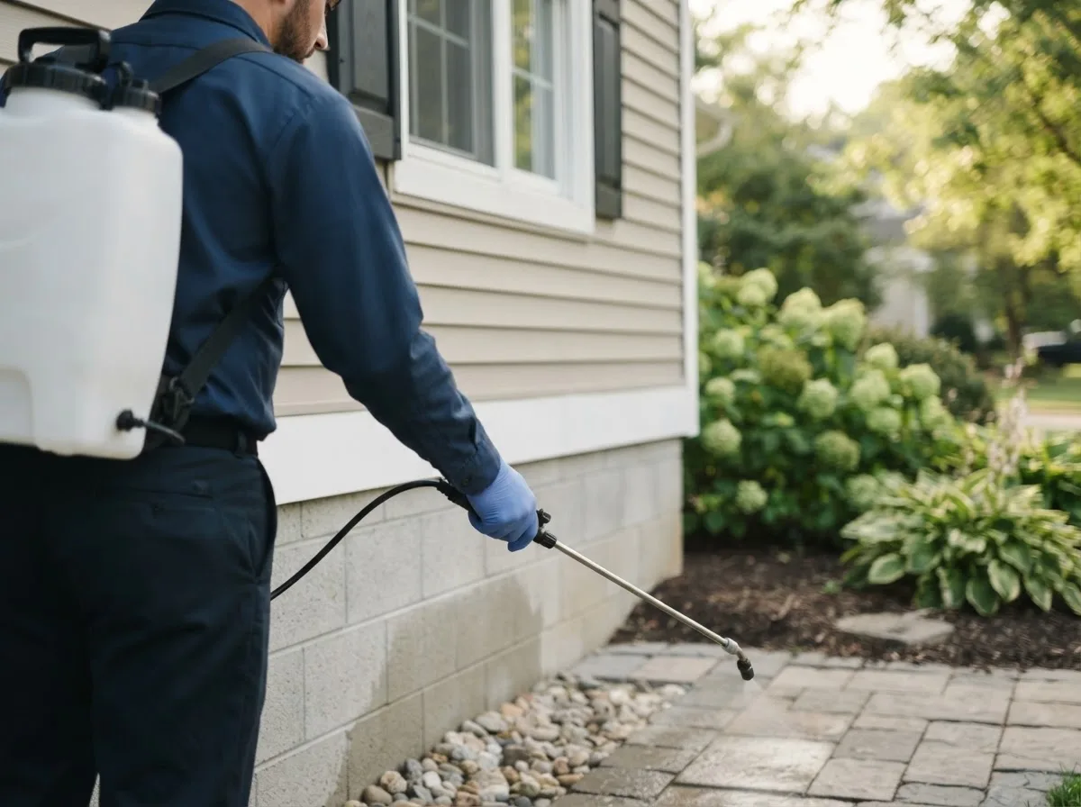 Pest control technician inspecting a home in Krum, TX